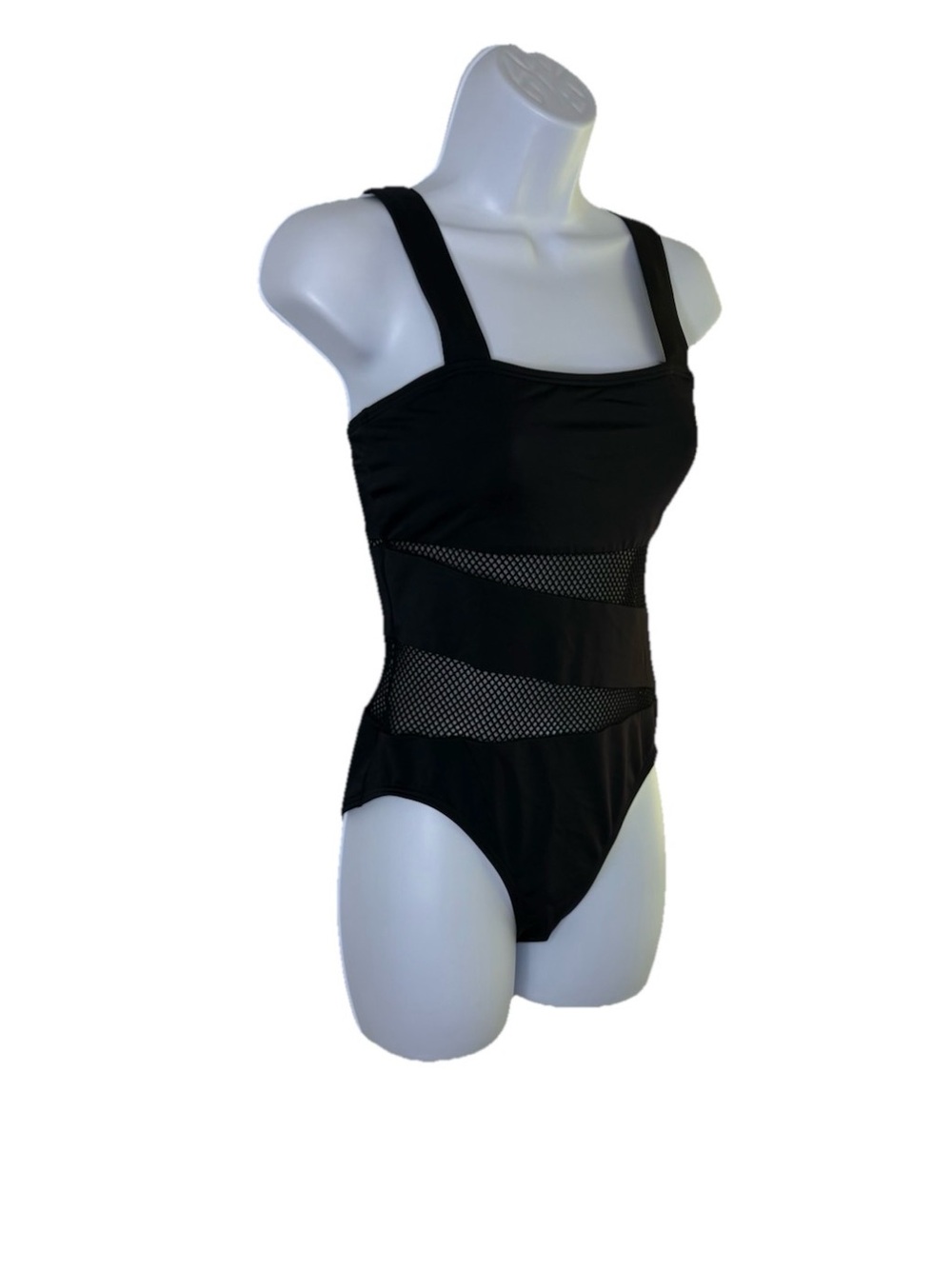 Carmen Marc Valvo Mesh Spliced Square Neck One Piece Swimsuit Black Size 8